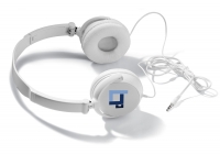 Weisser Kopfhörer mit individuellem Logo für Computer, Tablet und Smartphone
