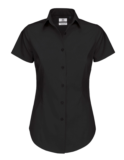 LSHOP Poplin Shirt Black Tie Short Sleeve / Women Black,Coffee Bean,Luxurious Red,White