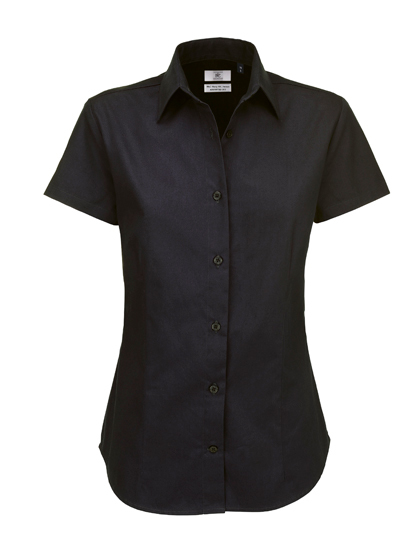 LSHOP Twill Shirt Sharp Short Sleeve / Women Black,Dark Grey (Solid),Deep Red,Navy,White