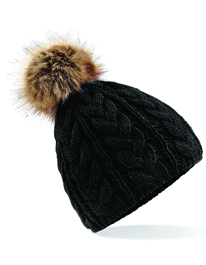 LSHOP Fur Pom Pom Cable Beanie Black,Classic Red,Navy,Off White