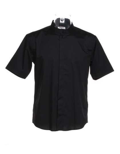 LSHOP Men«s Bar Shirt Mandarin-Collar Shortsleeve Black
