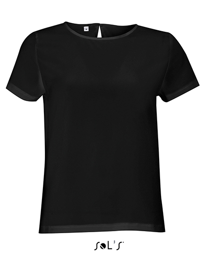 LSHOP Women`s Short Sleeve Moss Crepe Shirt Bridget Black,Coral,Off White