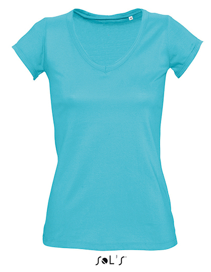 LSHOP Women«s V-Neck T-Shirt Mild Atoll Blue,Deep Black,Fuchsia,White