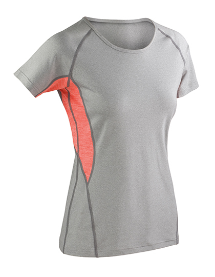 LSHOP Fitness Womens Tech Panel Marl T-Shirt Grey Mist,Marl Orange,Phantom Grey