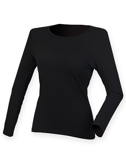 LSHOP Ladies Feel Good Long Sleeved Stretch T Black,Bright Red,Heather Blue,Heather Grey,White