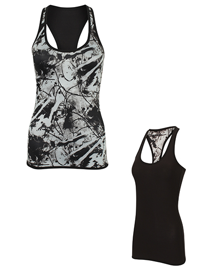 LSHOP Women`s Reversible Workout Vest Black - Print,Charcoal (Grey)