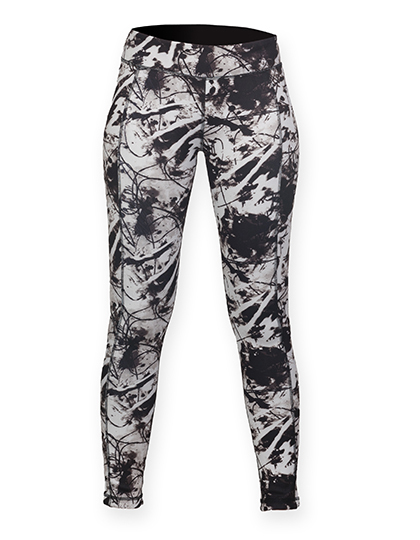 LSHOP Ladies Reversible Work-Out Leggings Black - Print,Charcoal (Grey)