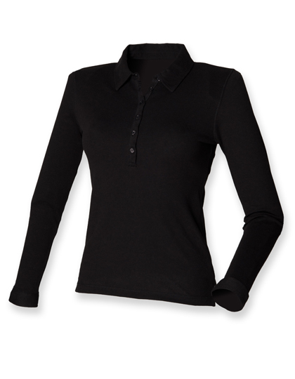 LSHOP Ladies Long Sleeved Stretch Polo Black,White