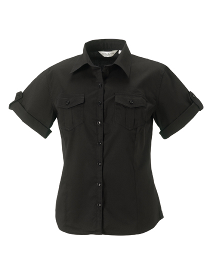 LSHOP Ladies« Roll Short Sleeve Twill Shirt Black,Blue,French Navy,Khaki,White,Zinc