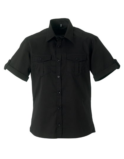 LSHOP Men«s Roll Short Sleeve Twill Shirt Black,Blue,French Navy,Khaki,White,Zinc