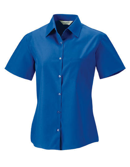 LSHOP Ladies« Short Sleeve Pure Cotton Poplin Shirt Aztec Blue,Black,Bright Pink,Classic Red,White