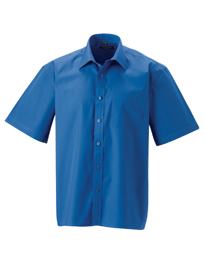 LSHOP Men«s Short Sleeve Pure Cotton Poplin Shirt Aztec Blue,Black,Bright Pink,Classic Red,White