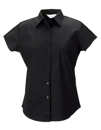 LSHOP Ladies« Short Sleeve Fitted Shirt Black,Chocolate,Port,White