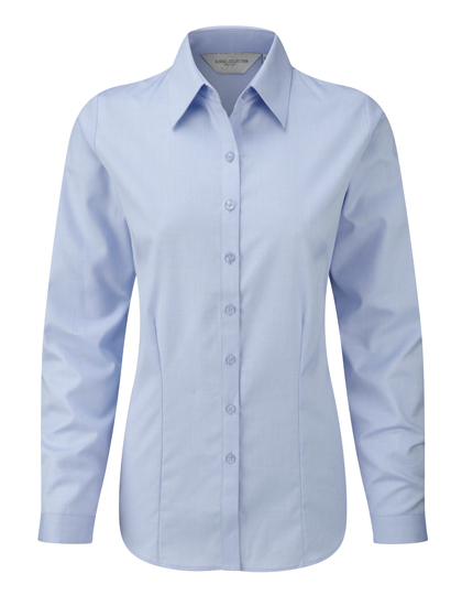 LSHOP Ladies« Long Sleeve Herringbone Shirt Light Blue,White