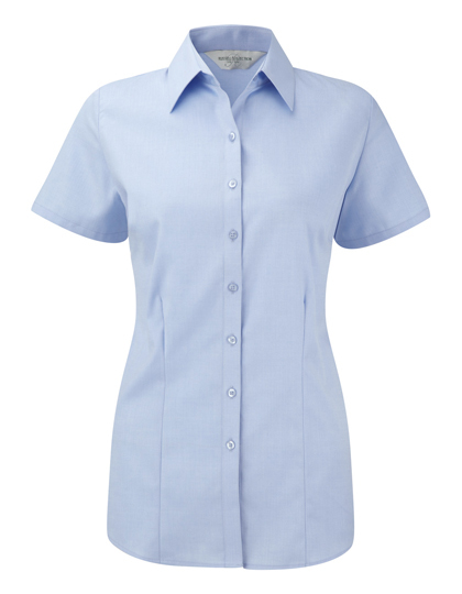 LSHOP Ladies« Short Sleeve Herringbone Shirt Light Blue,White