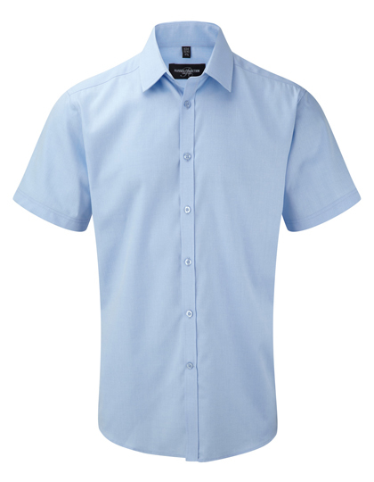 LSHOP Men«s Short Sleeve Herringbone Shirt Light Blue,White