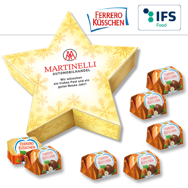 KALFANY Ferrero Geschenkbox Stern gefuellt mit 6 Stueck Ferrero Kuesschen classic/weiß 