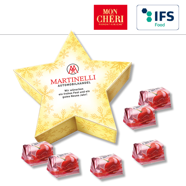 KALFANY Ferrero Geschenkbox Stern gefuellt mit 6 Stueck Mon Cheri. 
