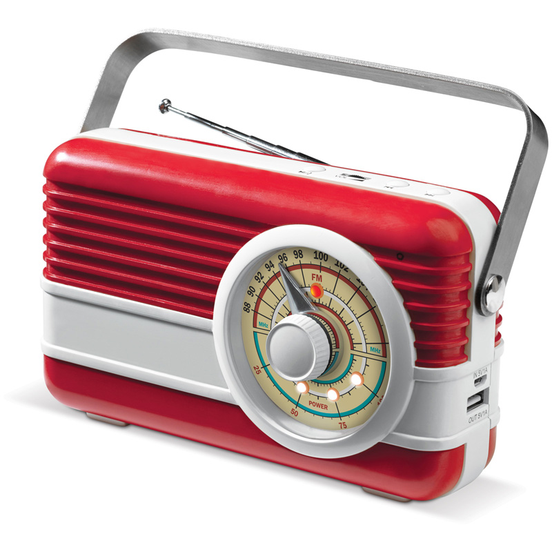TOPPOINT Retro Powerbank mit Radio und Lautsprecher Rot / Weiss